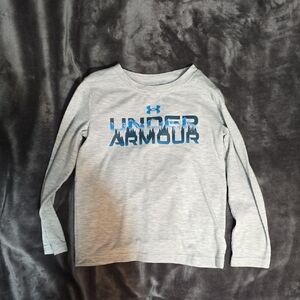Under Armour Kids Light Gray and Blue Long Sleeve Tee